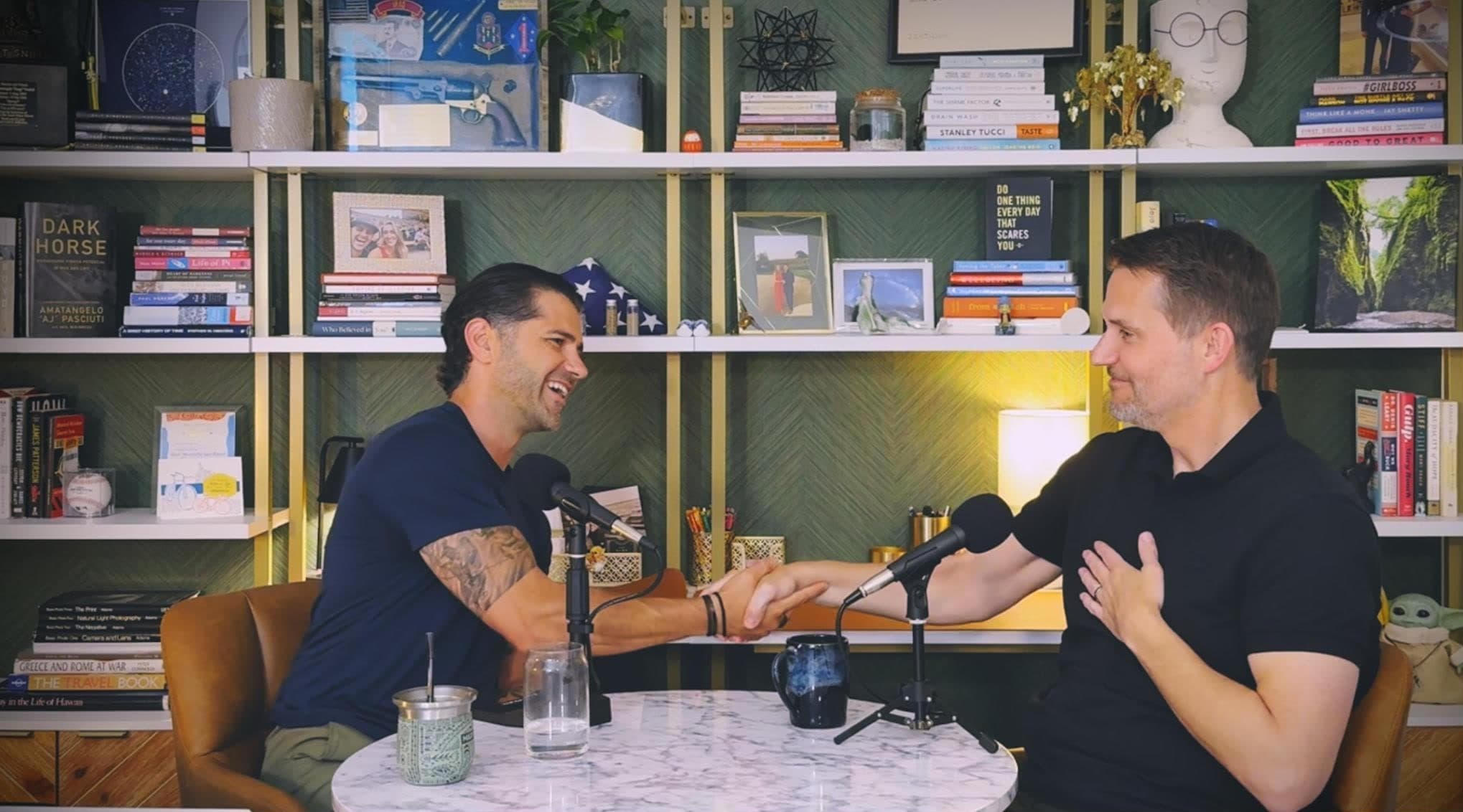 AJ Pasciuti and Ryan Fugit recording Combat Story podcast